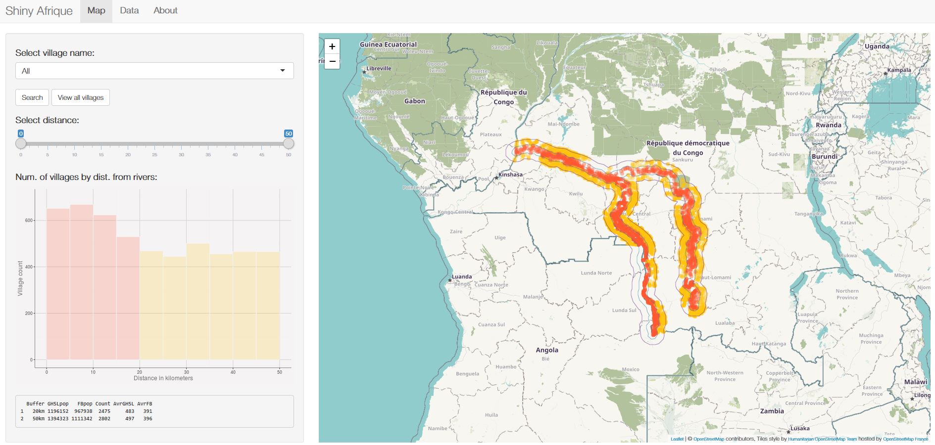 View of the Shiny Afrique landing page.